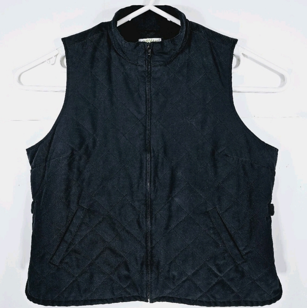 Orvis Womens Size XL Diamond Quilted Vest Full Zip Black